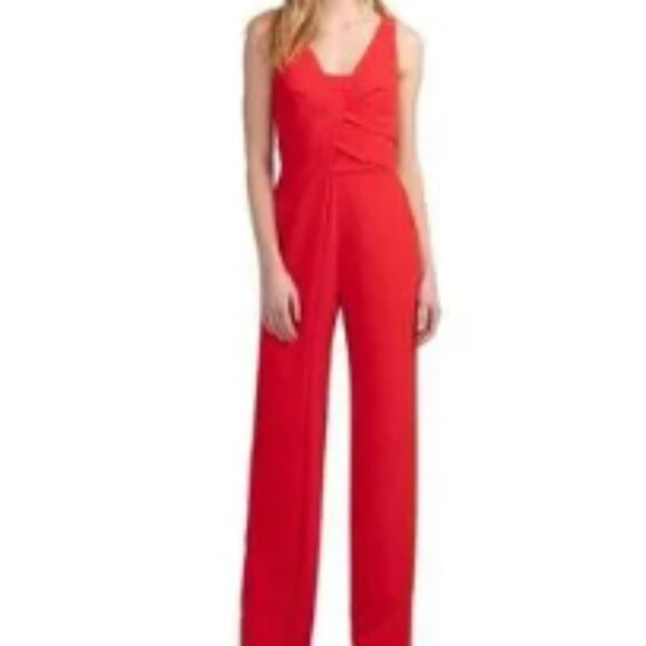 Trina Turk Hedy Jumpsuit Sleeveless V-Neck Pleated Front Straight Leg Red 8 - Picture 8 of 8